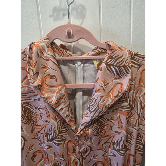 Anthropologie Dazey LA Retro Flamingo Romper Size M Zip Back Pockets - Picture 8 of 9